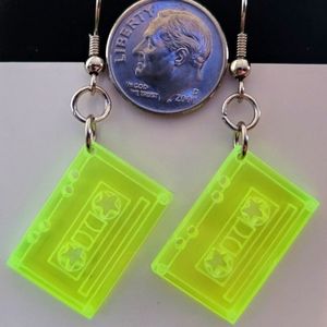 Neon Yellow Cassette Tape Earrings